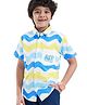 Ollington St. 100% Cotton Knit Half Sleeves Shirt Wave & Text Print - Multicolor
