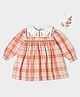 Mi Arcus 100% Cotton Full Sleeves Floral Embroidered & Checked  Pre Winter Dress - Peach