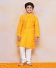 AJ Dezines Full Sleeves Seamless Bandhej Bands Designed Kurta With Pyjama - Mustard Yellow
