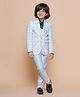 AJDezines Full Sleeves Tattersall Checked Shawl Collared 5 Piece Suit Set - Sky Blue