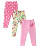 Babyhug Cotton Lycra Full Length Floral Printed Leggings Pack of 3 - Pink & Cream
