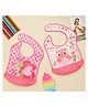 Yellow Bee Polyester Owl and Butterfly Print Bib with Crumb Catcher and Adjustable Closure for Girls Peach Pink