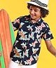 Pine Kids Cotton Woven Half Sleeves Shirt Floral Printed - Navy Blue