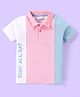 Babyhug 100% Cotton Knit Half Sleeves Cut & Sew Polo T-Shirt with Text Graphics - White Peach & Blue
