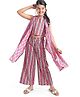 Pine Kids Viscose Sleeveless Kurti & Salwar Set with Dupatta Floral Print - Pink