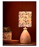 Green Girgit Wooden Dome Table Lamp Pink Floral Shade