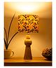 Green Girgit Wooden Skirt Lamp with Multicolor Pink Flowers Shade