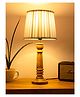 Green Girgit Wooden Pillar Brown Lamp with Pleeted White Soft Shade