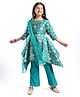 Pine Kids Woven Half Sleeves Floral Embroidered Kurti Churidar Set with Dupatta - Teal Green