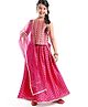 Pine Kids Woven Sleeveless Sequenced Choli & Dupatta With Foil Printed Lehenga Set- Dark Pink