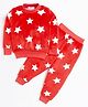 M'andy Full Sleeves All Over Stars Printed Coordinating Fur Winter Wear Tracksuit - Red
