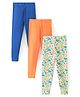 Primo Gino Cotton Blend Full Length Leggings Solid and Floral Print Pack of 3 - Orange Peach & Blue