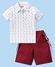 Babyhug Cotton Woven Half Sleeves Polo T-Shirt & Shorts Set with Suspender Anchor Print - Maroon & White