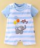 Child World Cotton Interlock Knit Elephant Embroidered Dungaree Style Romper with Half Sleeves Inner Tee - Sky Blue