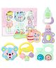 Fiddlerz Rattles and Teether for Babies Lovely Attractive Non Toxic Rattles Set of 6 - Multicolour