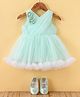 Bluebell Net DC Sleeveless Party Frock With Booties & Floral Applique - Green