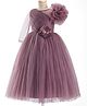 Bluebell Net Woven Full Sleeves Party Frock with Floral Applique - Brown