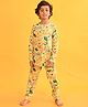 Anthrilo 100% Organic Cotton Full Sleeves Seamless Raining Dinosaur Printed Coordinating Pyjama Set With Comfort Fit - Yellow