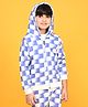 Anthrilo Full Sleeves Faded Chessboard Style Checked Zipper Hoodie - Blue