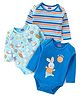 Babyhug 100% Cotton Knit Full Sleeves Onesies Pack Of 3 With Bunny Print - Blue & Orange