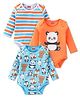 Babyhug 100% Cotton Knit Full Sleeves Panda Print Onesies Pack of 3 - Multicolour