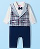 Babyhug 100% Cotton Full Sleeves Romper Checkered - White & Navy Blue