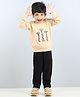 Aww Hunnie Full Sleeves Placement Giraffe Printed Winter  Sweatshirt And Joggers Set - Beige