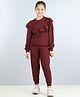 Aww Hunnie Full Sleeves Frill Detailed Solid Autumn Winter Wear Sweatshirt With Side Pockets Lower - Maroon