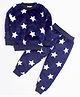M'andy Fleece Full Sleeves Stars Printed Winter Wear Jogger Set   - Blue