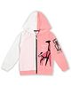 Earth Conscious Full Sleeves Colour Blocked & Text Printed Looper Knit Bomper Style Hooded Sweat Jacket - White & Pink