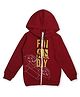 Earth Conscious Fleece Full Sleeves Text Printed  Hooded Jacket - Maroon