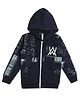 Earth Conscious Fleece Full Sleeves Abstract Printed Hooded Jacket - Navy Blue