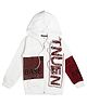 Earth Conscious Fleece Full Sleeves Typography Printed Hooded Jacket - White & Maroon