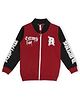 Earth Conscious Fleece Full Sleeves Placement Text Printed Zipper Bomber Style Sweat Jacket - Maroon & Navy Blue