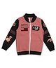Earth Conscious Fleece Full Sleeves Placement Text Printed Zipper Bomber Style Sweat Jacket - Royal Pink & Black