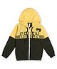 Earth Conscious Placement Seven Text Design Printed Colour Blocked Fleece Hooded Jacket - Yellow & Olive Green