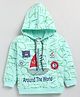 CUTOPIES Full Sleeves Seamless Letters & Ship Printed Hooded Sweatshirt - Aqua Green