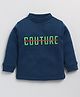 CUTOPIES Full Sleeves Couture Text Printed Interlock High Neck Sweatshirt - Peacock Blue