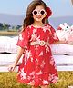 Hola Bonita Woven  Half Sleeves Knee Length Floral Printed  Dress - Red