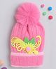 TMW Kids  Flower Patch Detailed & Pom Pom Applique  Woolen Cap - Pink