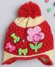 TMW Kids Cute Flower & Bow Applique With Pom Pom Detailed  Woolen Cap - Red