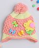 TMW Kids Cute Flower & Bow Applique With Pom Pom Detailed  Woolen Cap - Peach