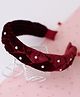 Ribbon candy Christmas Theme Velvet Braided & Pearl Embellished Hair Band - Maroon