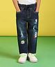 Nauti Nati Low Distress Light Fade Panda Applique Detailed Stretchable Jeans  - Navy Blue
