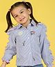 Nauti Nati Full Sleeves Ruffle Detailed Pencil Striped & Village Theme Embroidered Shirt - Blue