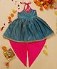 Saka Designs By Sapna Sleeveless Ethnic Motif Foli Printed & Gota Lace Embellished Kurta & Dhoti Set - Teal Blue & Magenta Pink