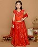 Saka Designs By Sapna Sleeveless Sequin Embellished  Lehenga Choli With  Dupatta - Red & Gold