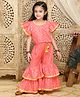 Saka Designs By Sapna Half Frill Sleeves Ethnic Motif Foil Printed Top And Sharara - Dark Peach & Gold