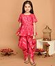 Saka Designs By Sapna Half Sleeves Leaf Swirl Foil Printed With Lace Embellished Kurta & Dhoti Set - Fuchsia Pink & Golden
