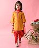 Saka Designs By Sapna Three Fourth Sleeeves Ethnic Floral Foil Printed & Gota Lace Embellished Kurta & Dhoti Set - Mustard Yellow & Red